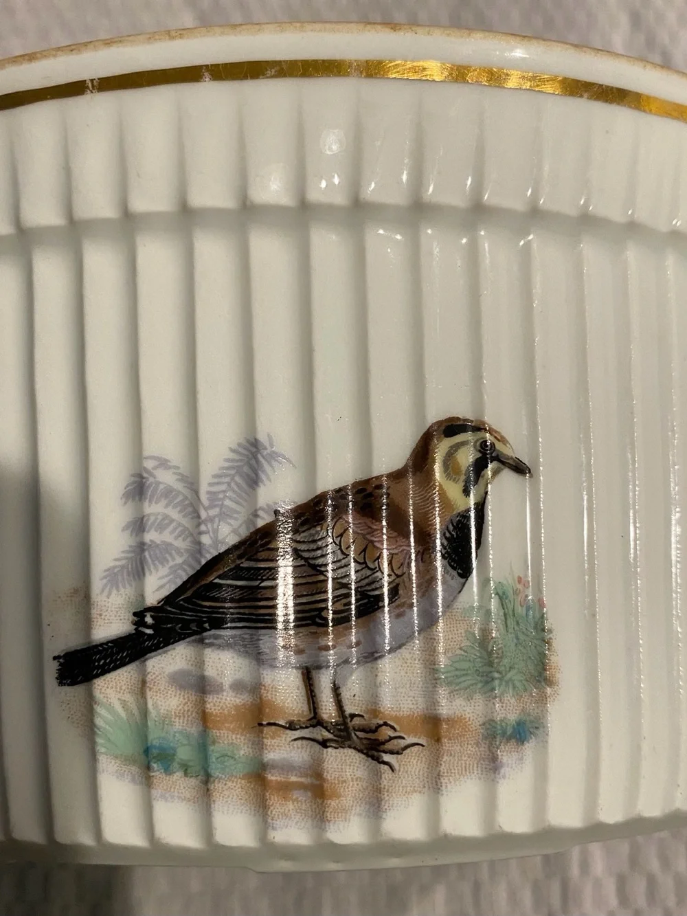 L.LOURIOUX Vtg Bakeware Souffle Dish Bird Le Faune Porcelain Gold Rim CERP3-965